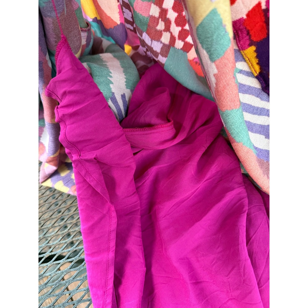 Farm Rio Mixed Abstract Print Maxi Dress V-Neck Long Sleeve Multi-Color Large - Picture 14 of 16